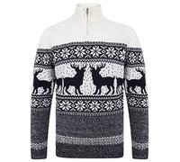 Merry Christmas Men's Nordic Style Quarter Zip Funnel Neck Xmas Jumper - Ecru - S