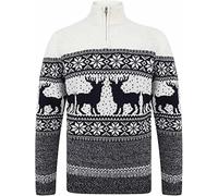 Merry Christmas Men's Nordic Style Quarter Zip Funnel Neck Xmas Jumper - Ecru - XL