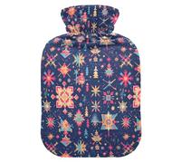 Merry Christmas Multicolored Snowflakes Hot Water Bottle with Soft Cover, 1L Hot Compresses for The Body for Period Cramps