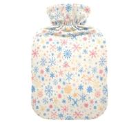 Merry Christmas Multicolored Snowflakes Hot Water Bottles with Soft Cover, 1L Hot Compresses for The Body for Arthritis