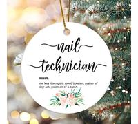 Merry Christmas Nail Technician Dictionary Word Meaning Christmas Tree Decorations Double Sided Ceramic Xmas Ornaments 7.3cm