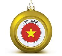 Merry Christmas National Flag Ball Ornament Golden Vietnam, Vietnam Flag Christmas Ball Ornaments Decoration for Christmas Tree Hanging Keepsake for Xmas New Year Holiday Birthday Gifts