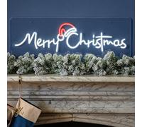 Merry Christmas Neon Light Sign, Bright White Red LED Xmas Wall Decoration, Indoor Home Party Night Lighting, Acrylic Backboard, Mains Operated with 5m Cable (H25cm x W76cm)