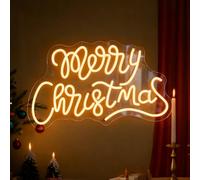 Merry Christmas Neon Sign Merry Xmas Neon Signs LED Warm Neon Lights USB Dimmable Light Up Sign Neon Signs For Wall Decor Party Bar Home Christmas Decor Family Kids Living Room 17.32X9.84Inch