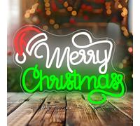 Merry Christmas Neon Sign Santa Hat Neon Sign for Wall Decor Colorful XMas Led Light USB Powered Led Light Up for Bedroom Living room Kids Room Xmas Party Decoration