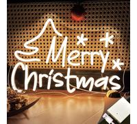 Merry Christmas Neon Signs LED Neon Chrismas Sign Battery Operated Christmas Decoration Xmas Light Up Sign for Home Living Room Bar Bedroom Window Lights