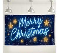 Merry Christmas Neon Wall Backdrop, Starry Night Blue Festive Decorations, Holiday Party Photo Background for Indoor/Outdoor Celebration 71x43 Inch