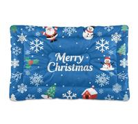 Merry Christmas Nordic Snowflake Santa Blue and White Washable Dog Beds Crate Pad Soft Comfortable Anti-Slip Bottom Pet Mat for Medium/Large Dogs 24" x 18"