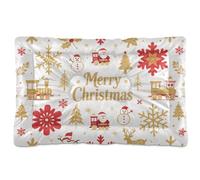 Merry Christmas Nordic Snowflake Santa Gold and Red Washable Dog Beds Crate Pad Soft Anti-Slip Pet Mat for Medium/Large Dogs 24" x 18"