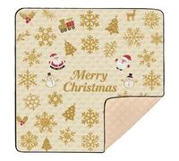 Merry Christmas Nordic Style Snowflake Santa Gold and Red Large Sturdy Foldable Baby Play mat for Floor Cozy Breathable Foldable Activity Entertainment Mat for Newborns Babies Infants Toddlers,