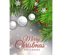Merry Christmas Notebook: Vintage White Ornament Red Berry Pine Decor / Large Blank Wide Ruled Journal Gift / Great Doodle Book - Shopping List ... Santa or Stocking Stuffer for Adult Women