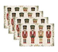 Merry Christmas Nutcracker Placemats Set of 4,Christmas 12x18 Inch Non-Slip Washable Heat Resistant Linen Fabric Table Mats,Place Mats for Holiday Party