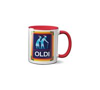 Merry Christmas Oldi Mug- Red Handle Rude Funny Joke Secret Santa Presents Ideas Heavy Duty Handle Dino Coated Dishwasher/Microwave Safe Sublimation Ceramic (Standard Prime)