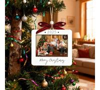 Merry Christmas Ornament 2025 Wooden Picture Frame Ornament, Customize Photos Christmas Ornaments Picture Frame, Merry Xmas Ornaments with Pictures Insert for Family, Friends (style A)