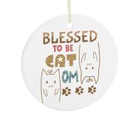 Merry Christmas Ornament, Blessed To Be Cat Mom Xmas Decoration Flat Souvenir Hanging On Christmas Tree, Funny Ceramic Keepsake, Xmas Gifts for Kitty Lover Family Friend, 7.5CM