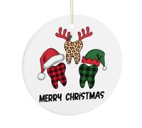 Merry Christmas Ornament, Dental Merry Christmas Xmas Decoration Flat Souvenir Hanging On Christmas Tree, Funny Ceramic Keepsake, Xmas Gifts for Dentist Doctors, 7.5CM