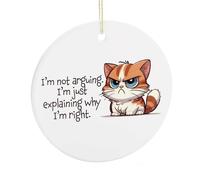 Merry Christmas Ornament, I'm Explaining Why I'm Right Xmas Decoration Flat Souvenir Hanging On Christmas Tree, Funny Ceramic Keepsake, Xmas Gifts for Cat Lovers, 7.5CM