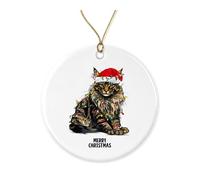 Merry Christmas Ornament - Maine Coon Cat Keepsake Ornament - Maine Coon Xmas Tree - Ceramic Ornament - Cat Lover Gift Printed on Both Sides