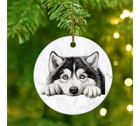 Merry Christmas Ornaments,Alaskan Malamute Christmas Ornament Ceramic Round for Christmas Tree Decoration Pendant Bauble Pet Dog Keepsake Winter Memorial New Year Souvenir