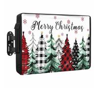 Merry Christmas Outdoor TV Cover Waterproof Weatherproof, Red Black Plaid Christmas Green Tree Snowflakes TV Covers for 48 to 50 Inch Outside Flat Screen TV Protector Shield 48"W x 30"H x 4.5"D