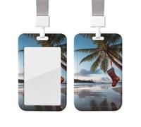 Merry Christmas Palm Tree ID Badge Holder with Lanyard Vertical ID Card Holder with Clear Window Sliding Card Case Protector Pouch for Nurse Officer Teacher Name Credit Cards Holder