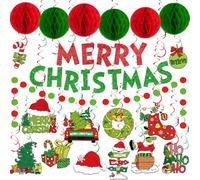 Merry Christmas Party Decorations Christmas Party Supplies | Includes Banner Hanging Swirls Honeycomb Balls Polka Dot Garland for for Kids
