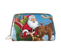 Merry Christmas Pattern Print Leather Cosmetic Bag, Zip Pull Toiletry, Beauty Organiser, Small, Beauty Accessory, Cruelty Friendly, Gift for Her,17 X 7.5 X 11cm