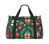 Merry Christmas Pattern Print Travel Duffel Bag for Men & Women, Foldable Travel Bags and Spacious Weekender Tote Bag for Storage Toiletry Luggage Personal Item, Black, L