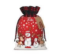 (Merry Christmas Pattern) Reusable S Size Bag Sack With Drawstring Eco-Friendly Plaid Burlap Pouch For Party Wedding Favors.