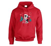 Merry Christmas Penguin Mens Hoodie Cute Animal Aesthetic Hoody Red - XX-Large
