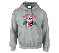 Merry Christmas Penguin Mens Hoodie Cute Animal Aesthetic Hoody Sport Grey - Youth Small (Age 5-6)