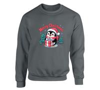 Merry Christmas Penguin Mens SweatShirt Cute Animal Aesthetic Sweat Charcoal - XX-Large