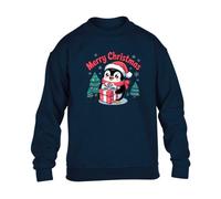 Merry Christmas Penguin Mens SweatShirt Cute Animal Aesthetic Sweat Navy Blue - Medium