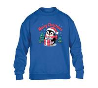 Merry Christmas Penguin Mens SweatShirt Cute Animal Aesthetic Sweat Royal Blue - Youth Large (Age 9-11)