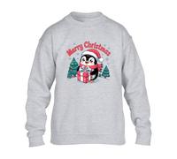Merry Christmas Penguin Mens SweatShirt Cute Animal Aesthetic Sweat Sport Grey - Large