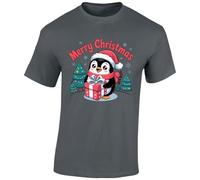 Merry Christmas Penguin Mens T-Shirt Cute Animal Aesthetic T Shirt Charcoal - Large