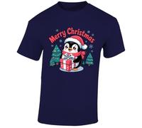 Merry Christmas Penguin Mens T-Shirt Cute Animal Aesthetic T Shirt Navy Blue - Small