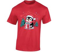 Merry Christmas Penguin Mens T-Shirt Cute Animal Aesthetic T Shirt Red - Youth X-Large (Age 12-13)