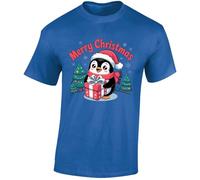 Merry Christmas Penguin Mens T-Shirt Cute Animal Aesthetic T Shirt Royal Blue - X-Large