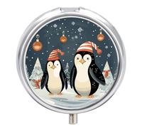 Merry Christmas Penguins Pill Box 3 Compartment Portable Round Pill Organizer Leak-Proof Lightweight Daily Compact Travel Pill Case for Vitamins Supplements Medication