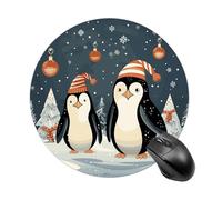 Merry Christmas Penguins Round Mouse Pad Cute Funny Computer Mousepad Premium Washable Desktop Protection Mouse Mat with Non-Slip Rubber Base for Home Office