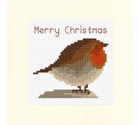 Merry Christmas, Perching Robin Counted Cross Stitch Card Kit Square 14ct