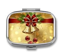 Merry Christmas Pill Box 2 Compartment Portable Pill Case Daily Square Pill Organizer for Pocket Purse Daily Medicine Container to Hold Vitamins Fish Oil Travel Gifts