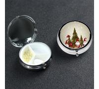 Merry Christmas Pill Box with Mirror 3 Compartment Decorative Pill Case for Purse or Pocket Small Round Pill Organizer Weekly Metal Medicine Tablet Vitamin Holder Travel Gift