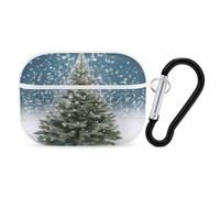 Merry Christmas Pine Tree Earbuds Organizer Shockproof Protective Airpods Pro Cover with Carabiner Clip Anti Fall Carrying Earphone Case Cover for Airpods Pro 2nd Generation White