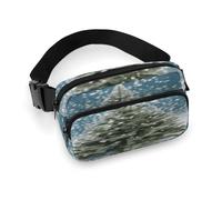 Merry Christmas Pine Tree Fanny Pack Belt Bag with Adjustable Strap Fashion Waist Bag for Outdoor Sports Hiking, white, 20x13cm, Full Printed Waist Bag
