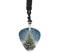 Merry Christmas Pine Tree Guitar Pick Holder Necklace for Women, Personalized Bass Pick Pendant for Men, Rock Music Picks Necklace with Chain for Party, Music Inspired Gift