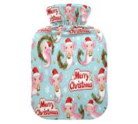 Merry Christmas Pink American Salamander hot Waterbottle with Soft Cover, 2L Warmer Bag for Hot and Cold Therapies,Hot and Cold Therapies,Bolsa de agua Caliente para el Dolor