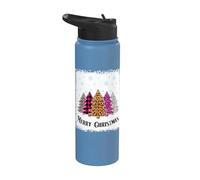 Merry Christmas Pink Tree Leopard Plaid Bleached Women Girls Stainless Steel Insulated Water Bottle