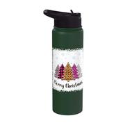 Merry Christmas Pink Tree Leopard Plaid Bleached Women Girls Stainless Steel Insulated Water Bottle
